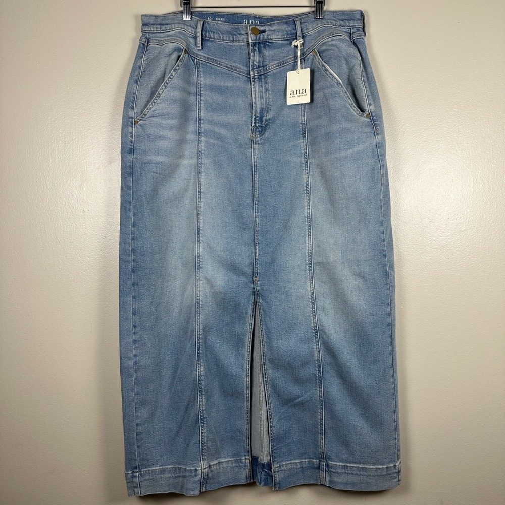a.n.a Women's 18 Maxi Skirt Light Wash Denim High Rise Front Slit Stretch NEW